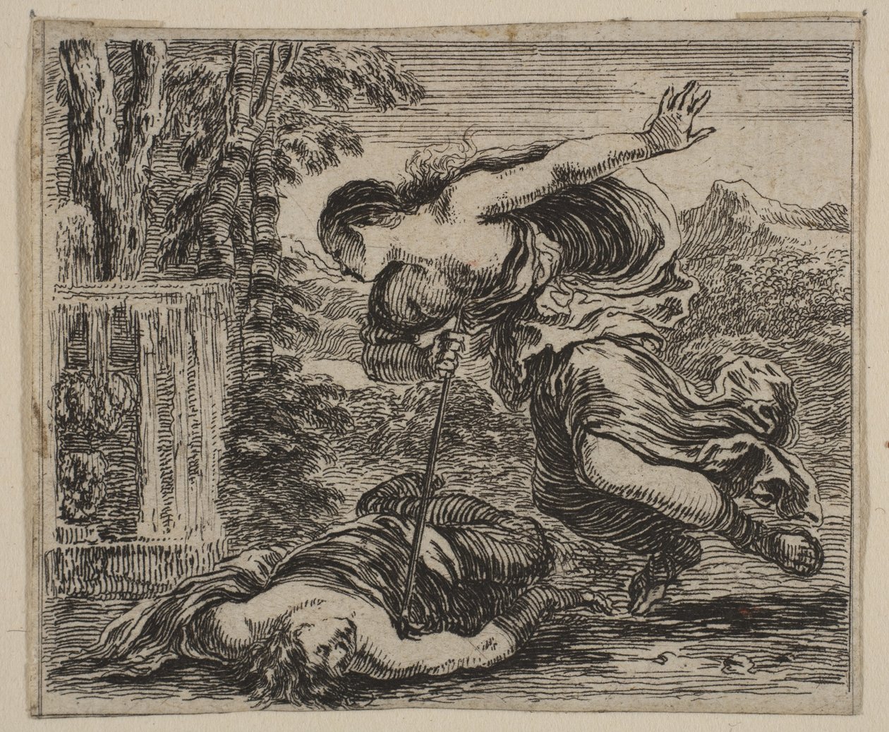Pyramus i Thisbe, z Game of Mythology Jeu de la Mythologie, 1644. autorstwa Stefano della Bella