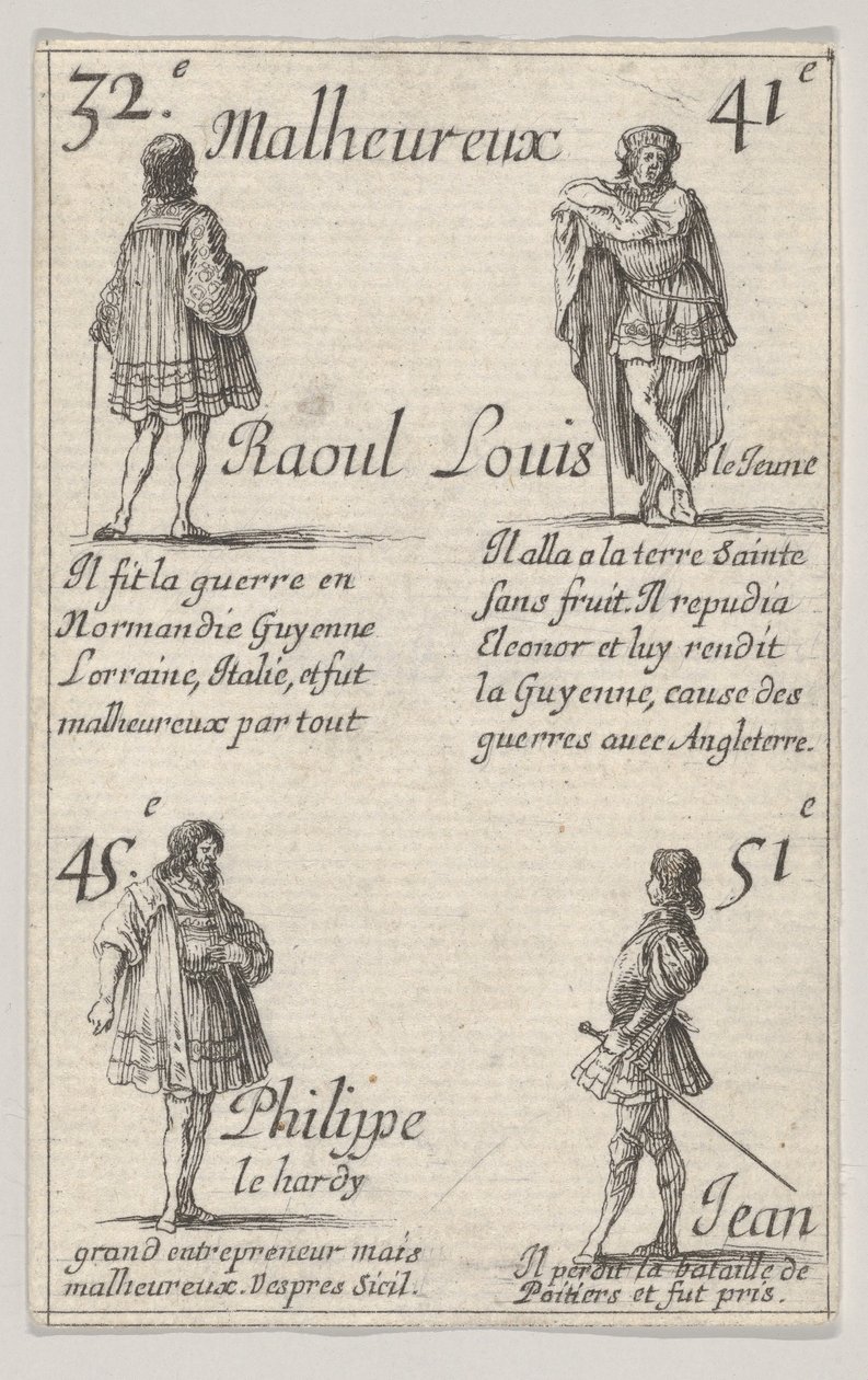 Raoul… Ludwik Młodszy…, z „Gry królów Francji” Jeu des Rois de France, 1644. autorstwa Stefano della Bella