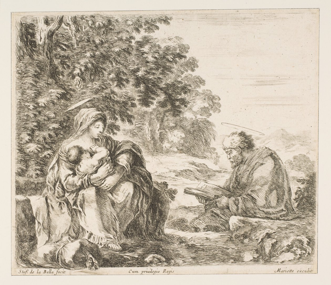 Odpocznij w locie do Egiptu, ok. godz. 1649. autorstwa Stefano della Bella
