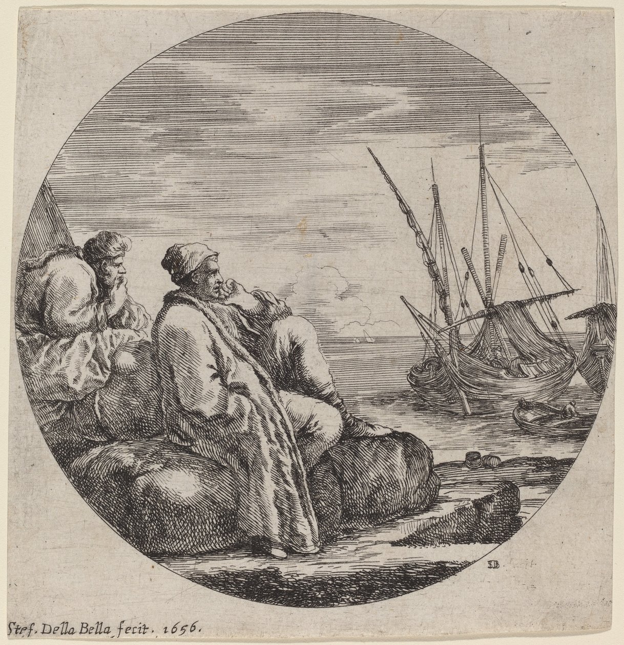 Port morski z dwoma tureckimi kupcami autorstwa Stefano della Bella