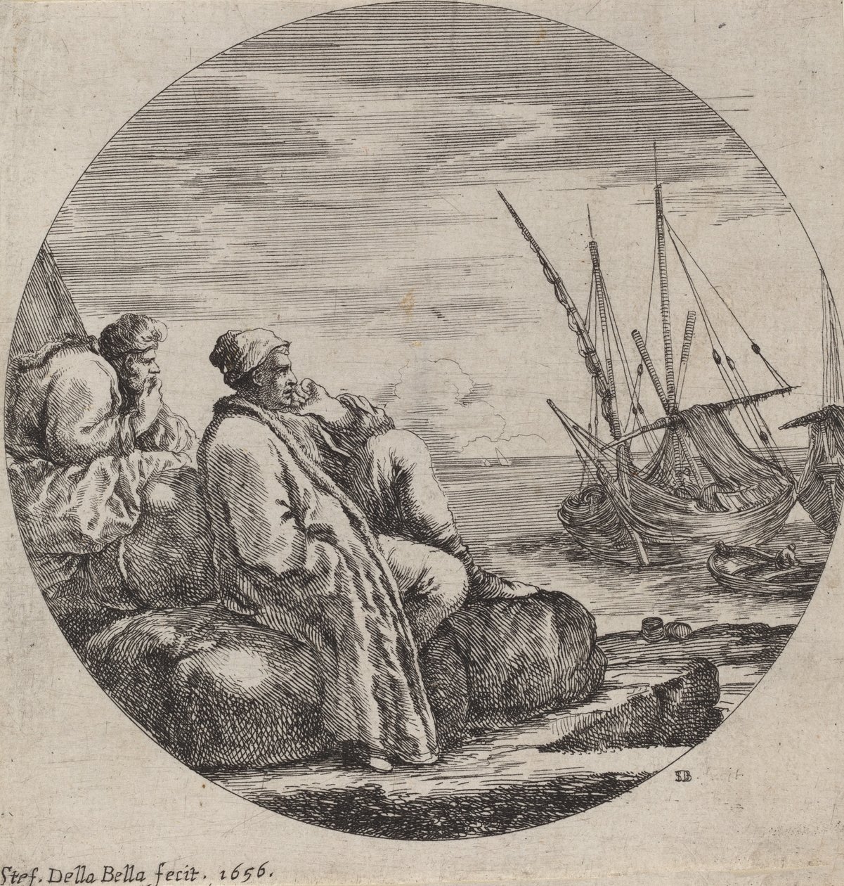 Port morski z dwoma tureckimi kupcami, 1656. autorstwa Stefano della Bella