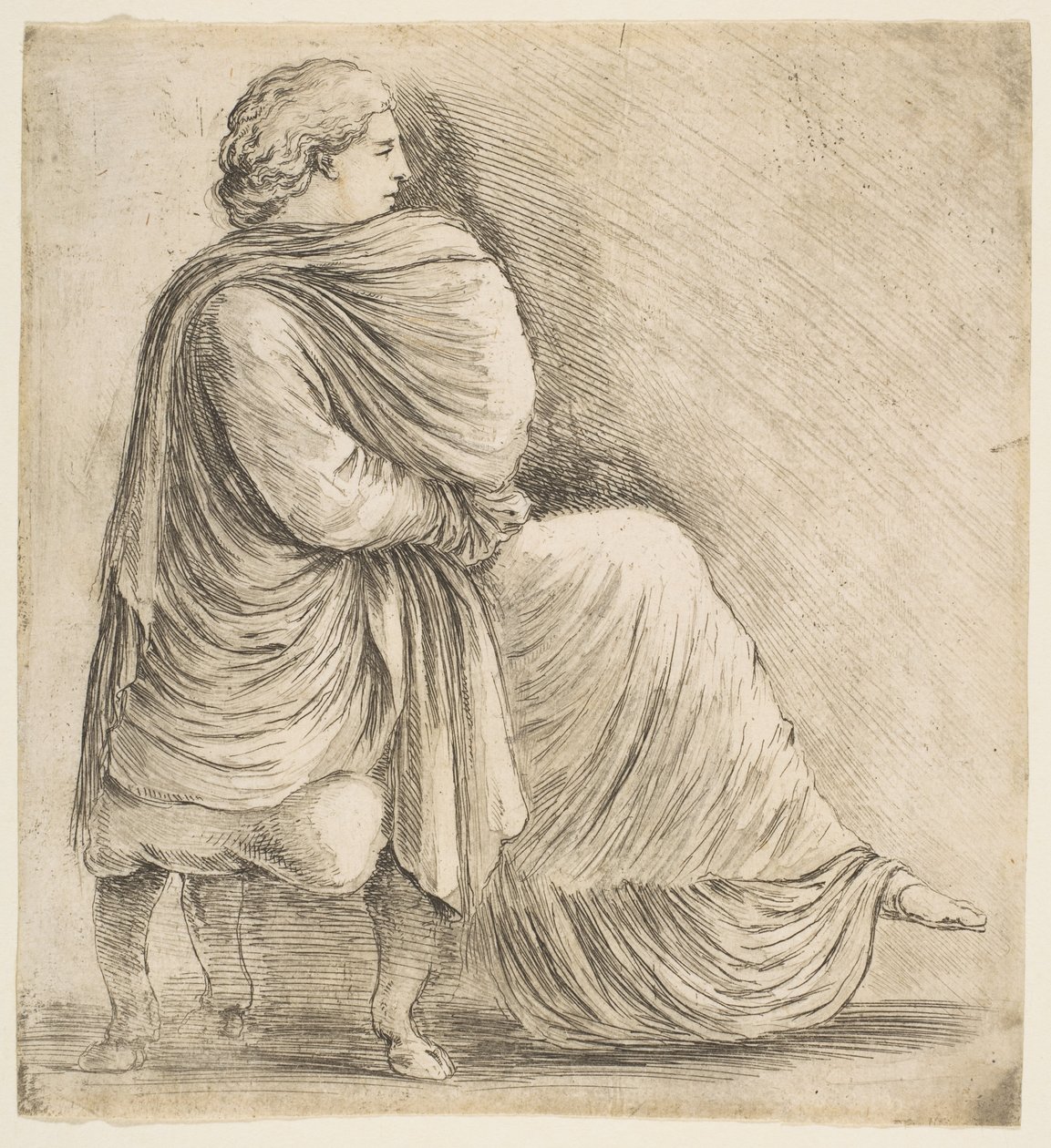 Siedząca kobieta w profilu po antycznej płaskorzeźbie, ca. 1660. autorstwa Stefano della Bella
