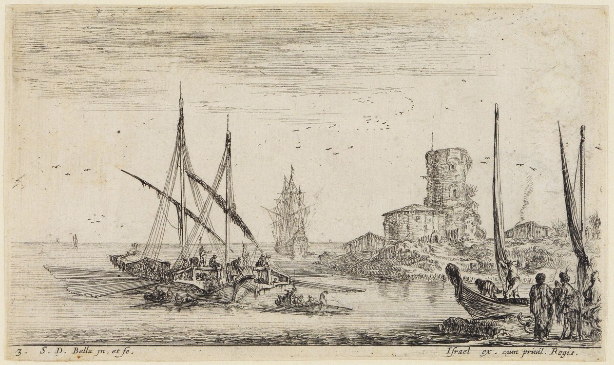 Pejzaże morskie (Paysages maritimes): Pejzaż morski ze starą wieżą autorstwa Stefano della Bella