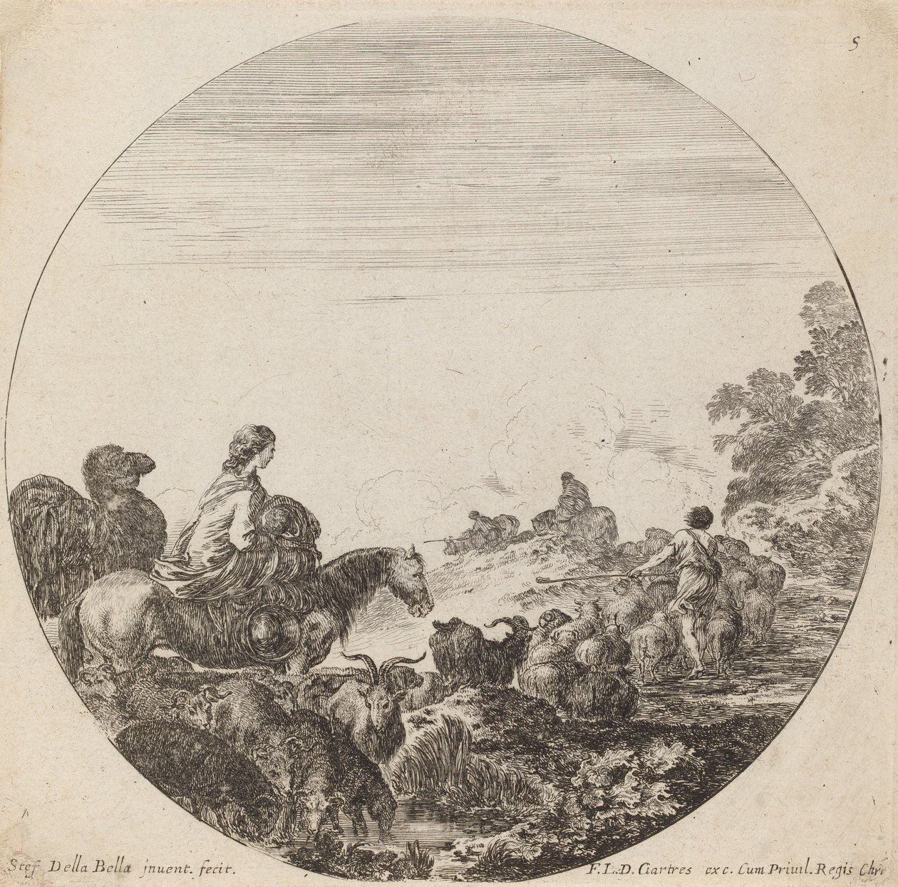 Pasterze i stado z kobietą i wielbłądem, 1646. autorstwa Stefano della Bella