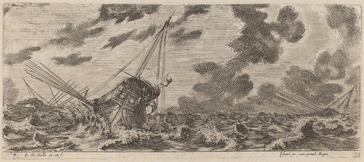 Statek w Tempest, 1644. autorstwa Stefano della Bella
