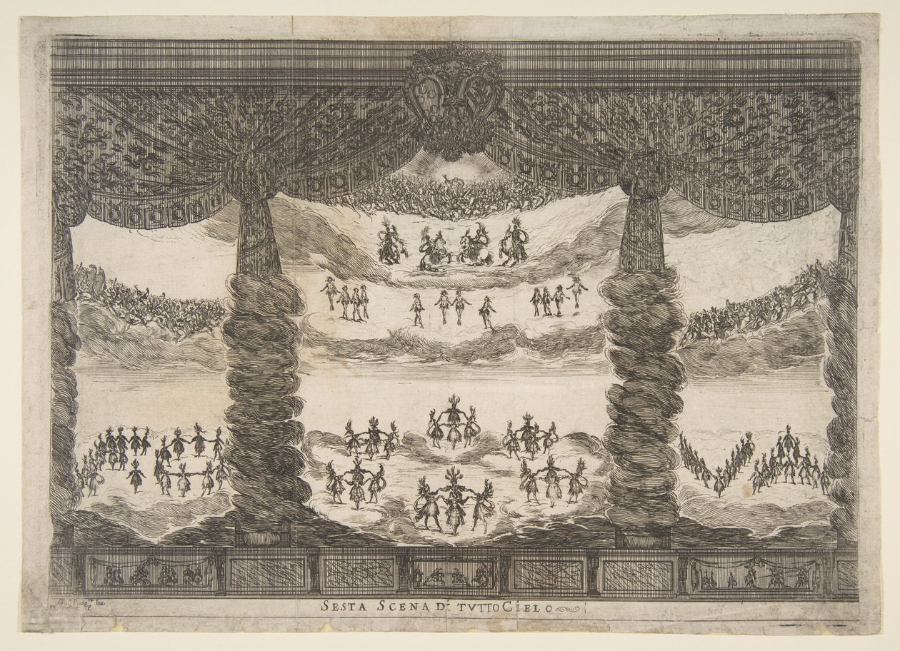 Szósta scena, niebiosa, z Wesela bogów Le nozze degli Dei, 1637. autorstwa Stefano della Bella