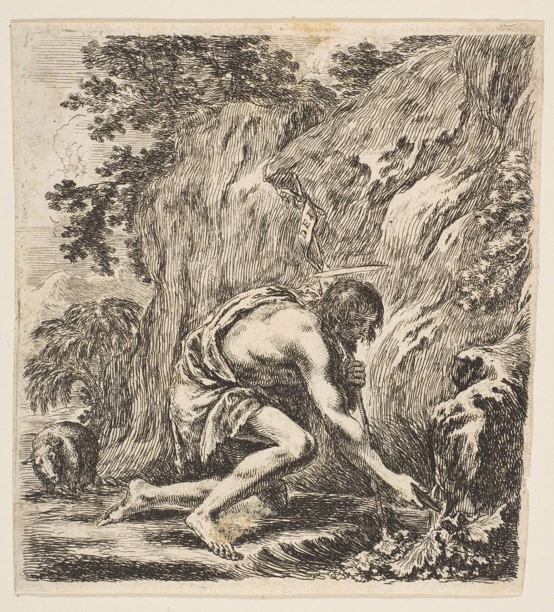 Św. Jan Chrzciciel czerpiący wodę ze źródła, ca. 1649. autorstwa Stefano della Bella