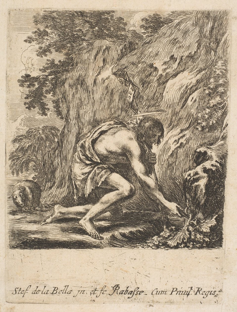 Św. Jan Chrzciciel czerpiący wodę ze źródła, ca. 1649. autorstwa Stefano della Bella