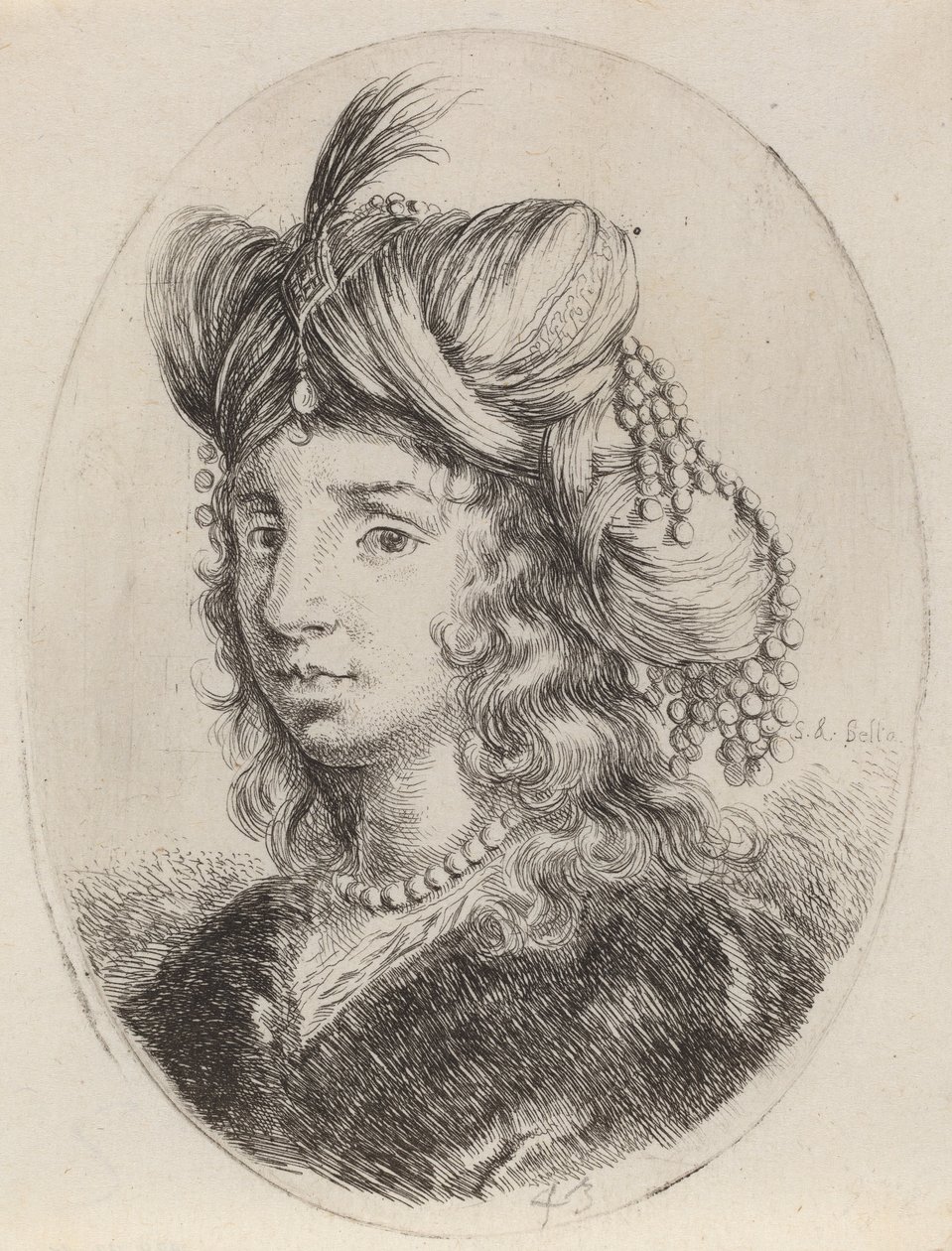 Sułtanka ozdobiona perłami, zwrócona w lewo, 16491650. autorstwa Stefano della Bella
