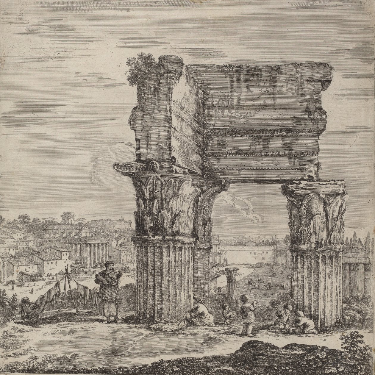 Świątynia Zgody i Forum Romanum, 1656. autorstwa Stefano della Bella