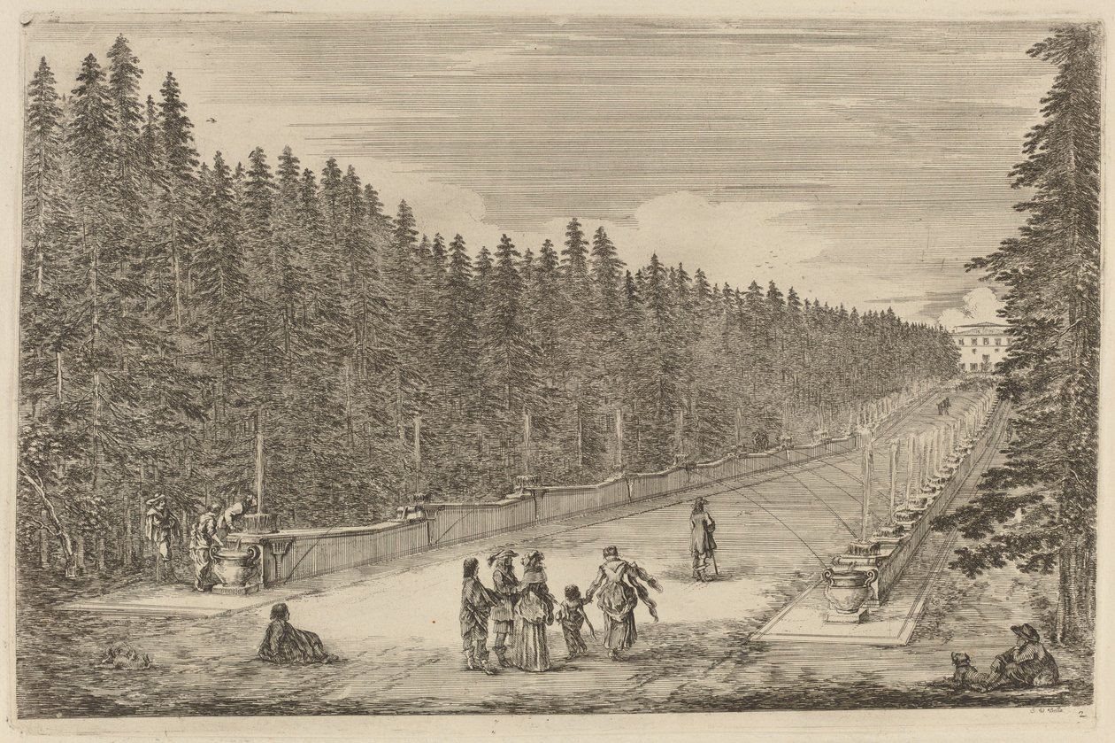 Aleja Fontann, prawdopodobnie 1653. autorstwa Stefano della Bella