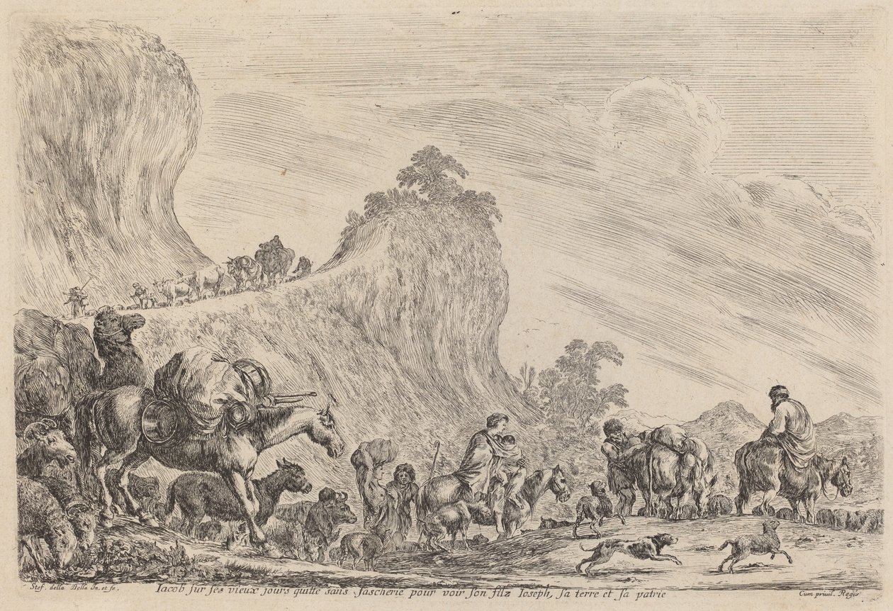 Wyjazd Jakuba do Egiptu, prawdopodobnie 1647. autorstwa Stefano della Bella