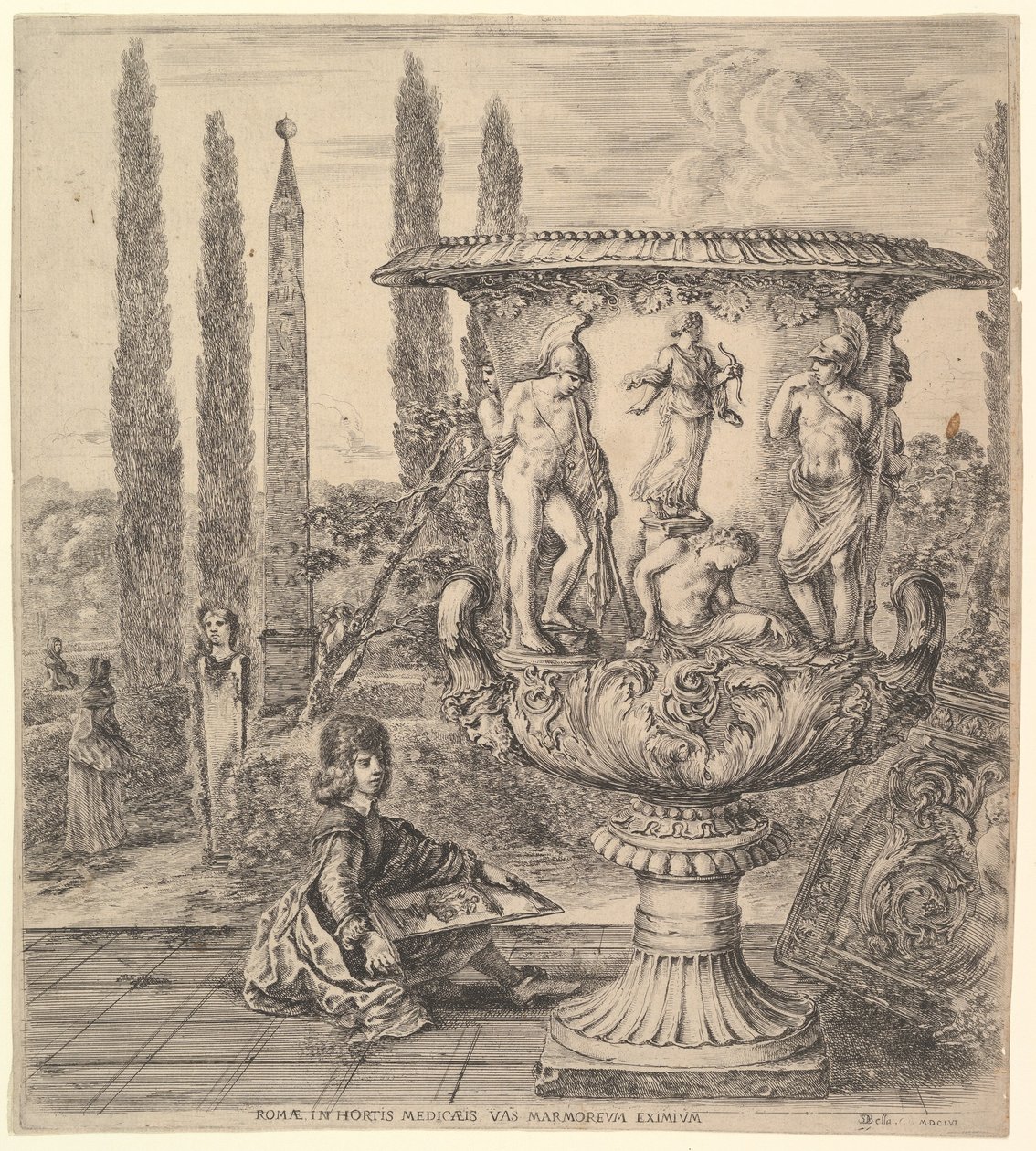 Waza Medyceuszy, duża waza po prawej ozdobiona przedstawieniem ofiary z..., 1656 r. autorstwa Stefano della Bella