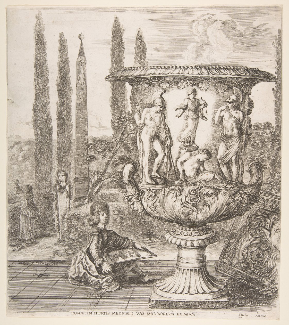 Waza Medyceuszy, duża waza po prawej ozdobiona przedstawieniem ofiary z..., 1656 r. autorstwa Stefano della Bella