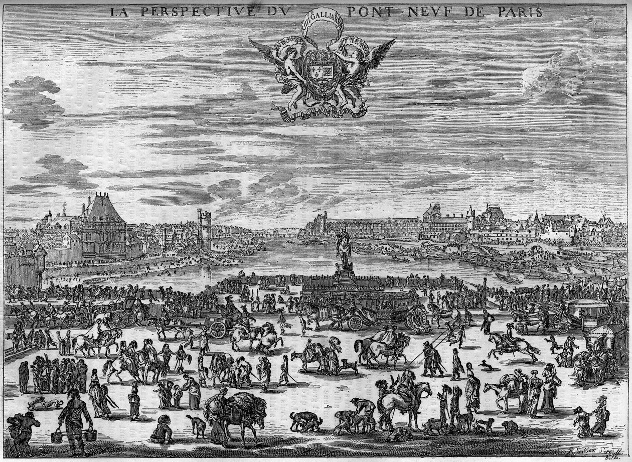 Ziemia Pont Neuf de Paris w 1646 roku po rycinie Dela Bella. autorstwa Stefano della Bella