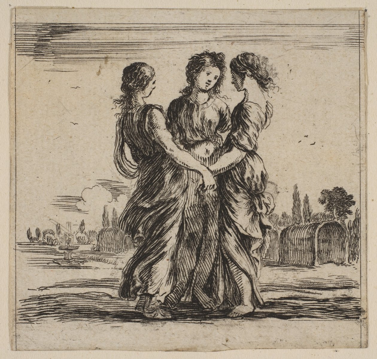 Trzy łaski z „Gry w mitologię” Jeu de la Mythologie, 1644. autorstwa Stefano della Bella