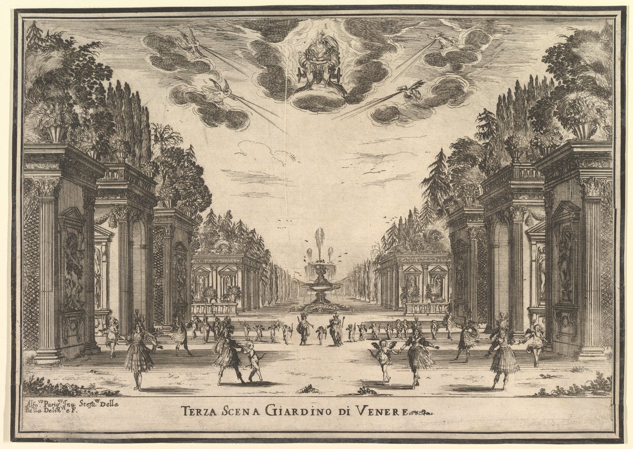 Scena trzecia, ogród Wenus, z „Wesela bogów” Le nozze degli Dei, 1637. autorstwa Stefano della Bella