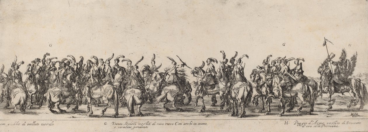 Trzydziestu łuczników i stronic, 1633. autorstwa Stefano della Bella