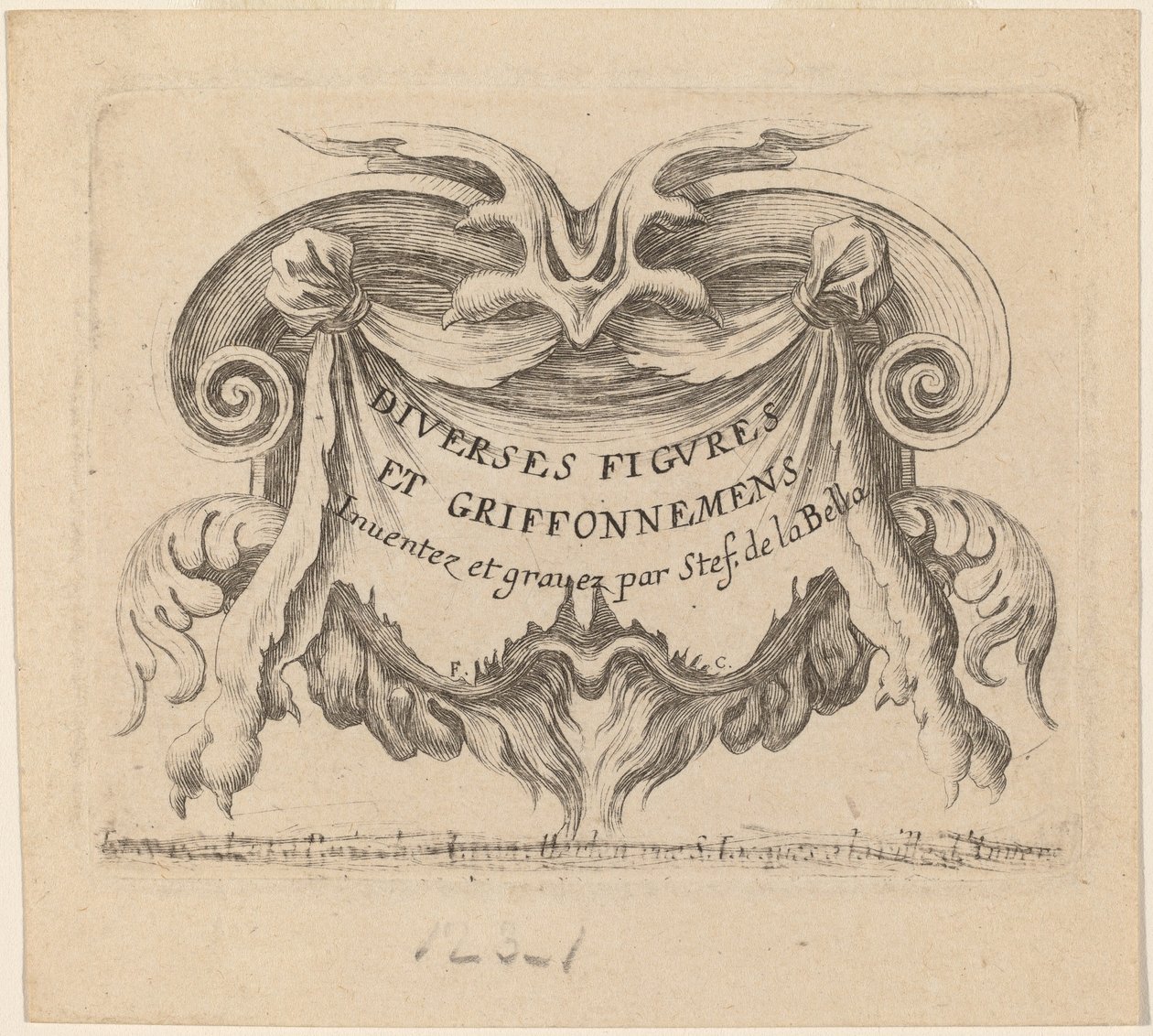 Strona tytułowa dla różnych figurek i gryzmołów, 1646. autorstwa Stefano della Bella