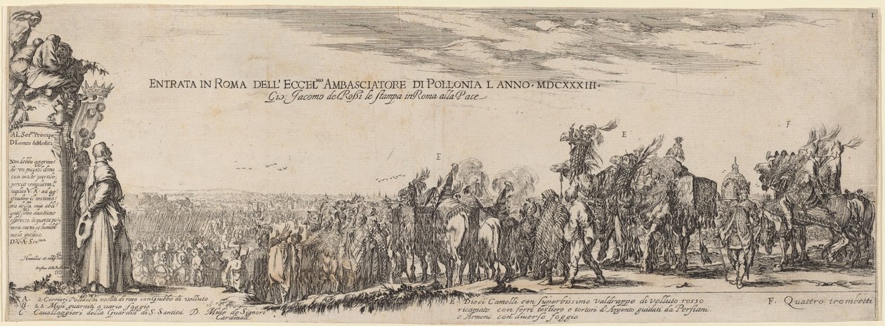 Strona tytułowa dla wjazdu do Rzymu Jego Ekscelencji Ambasadora Polski, 1633. autorstwa Stefano della Bella