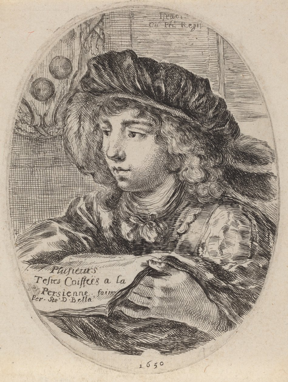 Strona tytułowa dla kilku głów zwieńczonych Luwrem, 1650. autorstwa Stefano della Bella