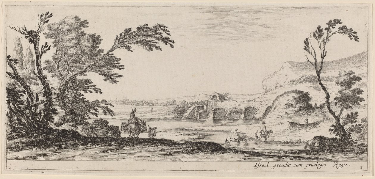 Podróżnicy brodzący w strumieniu, w roku 1647 lub wcześniej. autorstwa Stefano della Bella