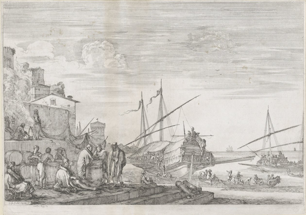 Dwa galery w porcie Livorno Port w Livorno (tytuł serii) Vues de port de Livourne (tytuł serii) autorstwa Stefano della Bella