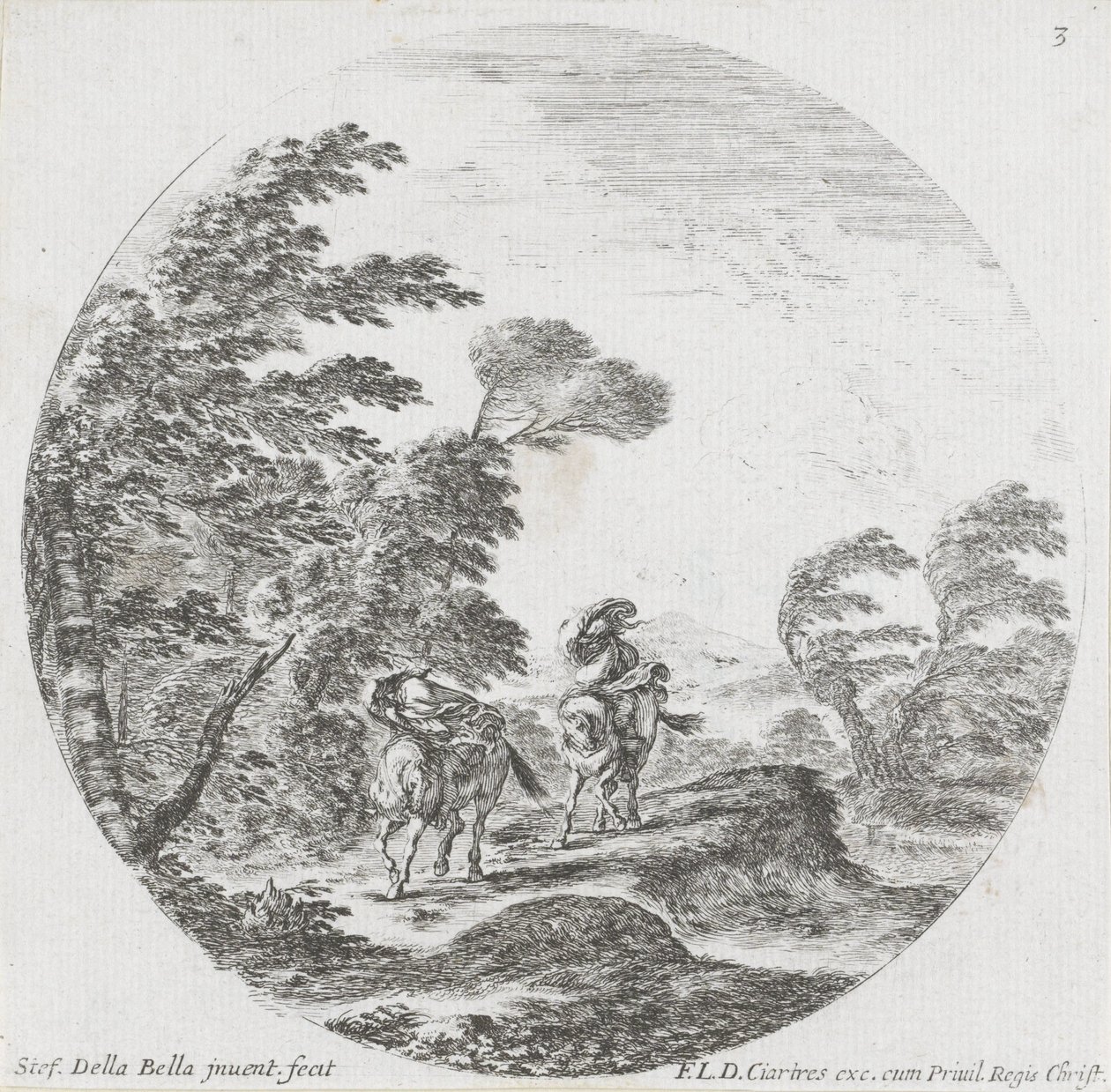 Dwóch jeźdźców idzie pod wiatr Krajobrazy i ruiny w Rzymie (tytuł serii) Paysages et ruines de Rome (tytuł serii) autorstwa Stefano della Bella