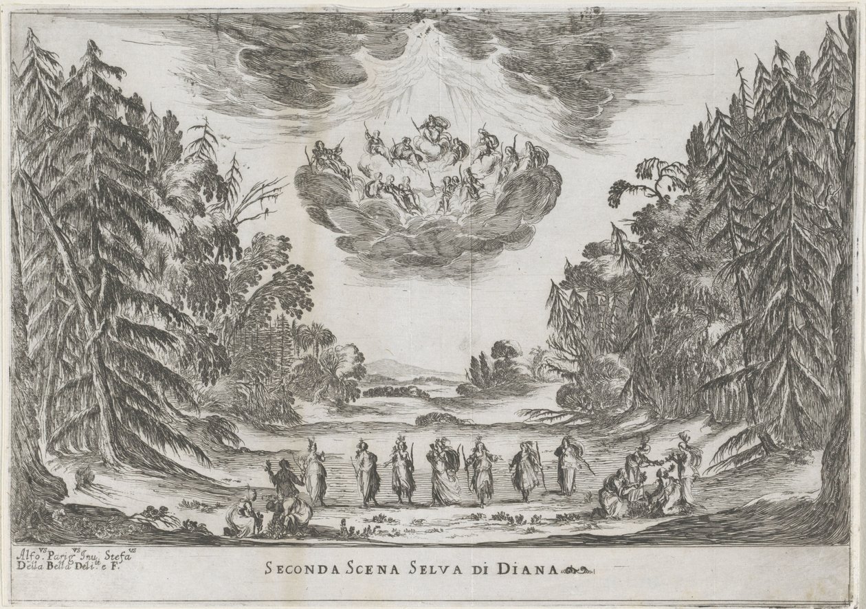 Scena tweedowa: het bos van Diana Druga scena lasu Diany (tytuł na obiekcie) Liberetto ter ere van de bruiloft van Ferdinando II de