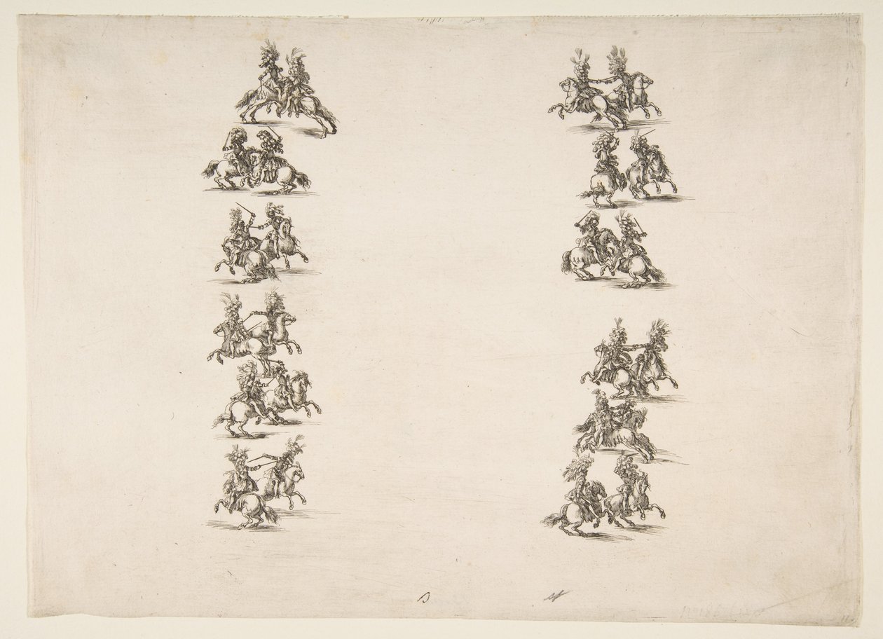 Dwudziestu czterech kawalerzystów walczących w dwóch kolumnach, 1652 r. autorstwa Stefano della Bella