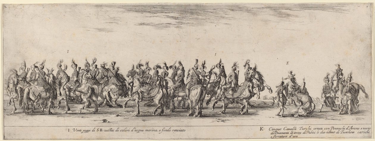 Dwadzieścia stron i pięć koni tureckich, 1633. autorstwa Stefano della Bella
