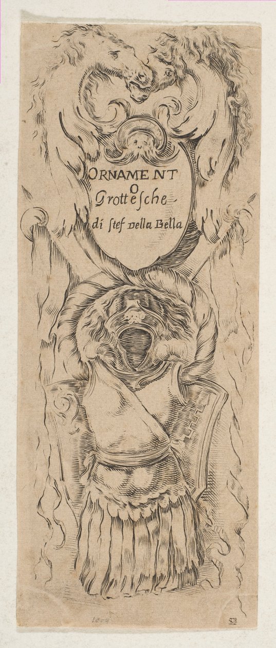 Dwie końskie głowy osłaniające tarczę 1653. autorstwa Stefano della Bella