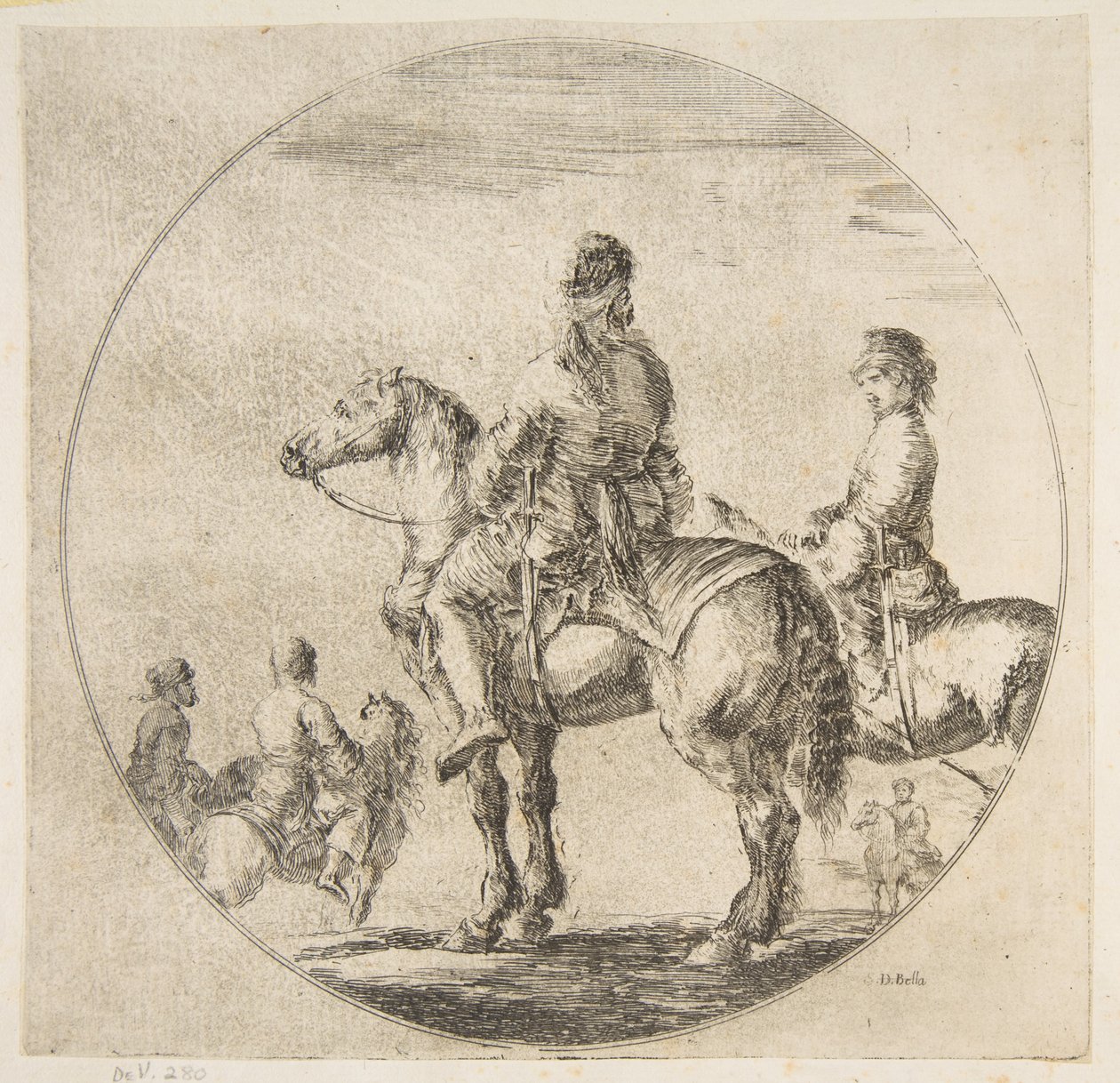 Dwóch polskich jeźdźców z końmi skierowanymi w lewo, z Figur na koniu Cavali..., ca. 1651. autorstwa Stefano della Bella
