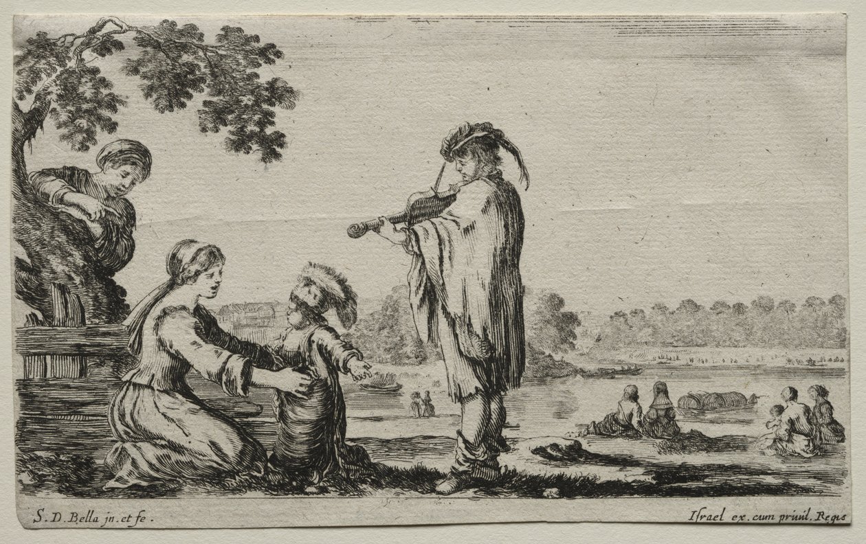 Różne postacie i krajobrazy: skrzypek, 1649. autorstwa Stefano della Bella