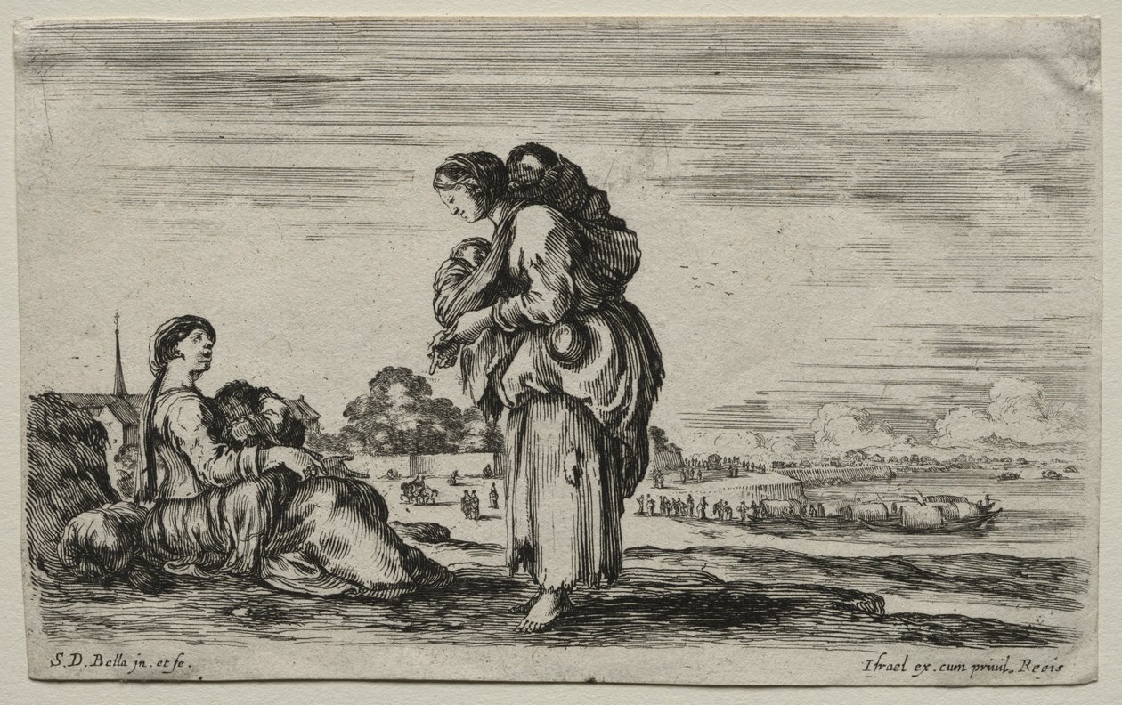 Różne postacie i krajobrazy: Dwie matki rozmawiające razem, 1649. autorstwa Stefano della Bella