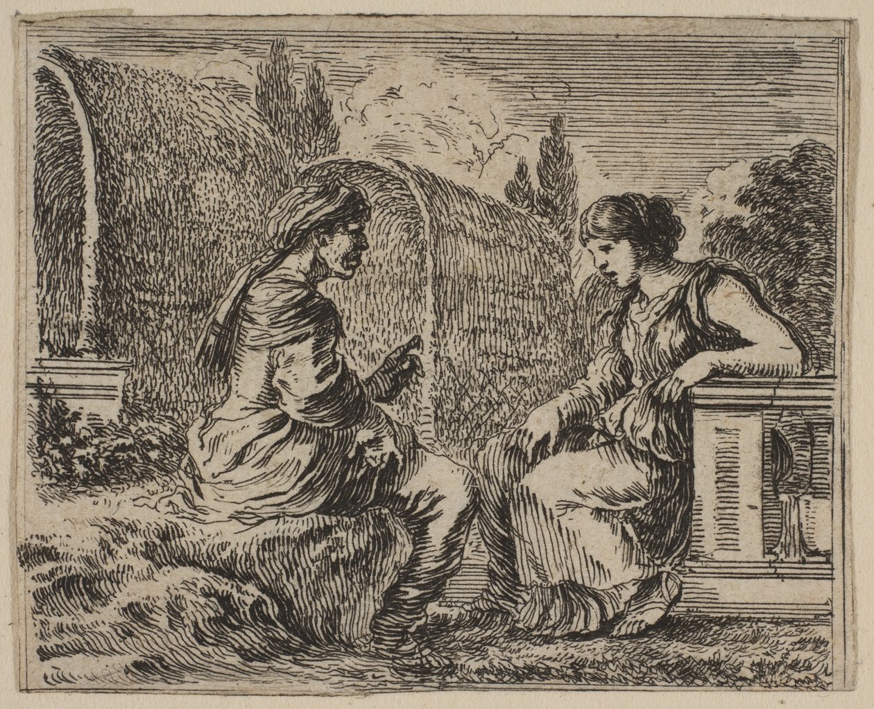 Vertumnus i Pomona z Game of Mythology Jeu de la Mythologie, 1644. autorstwa Stefano della Bella