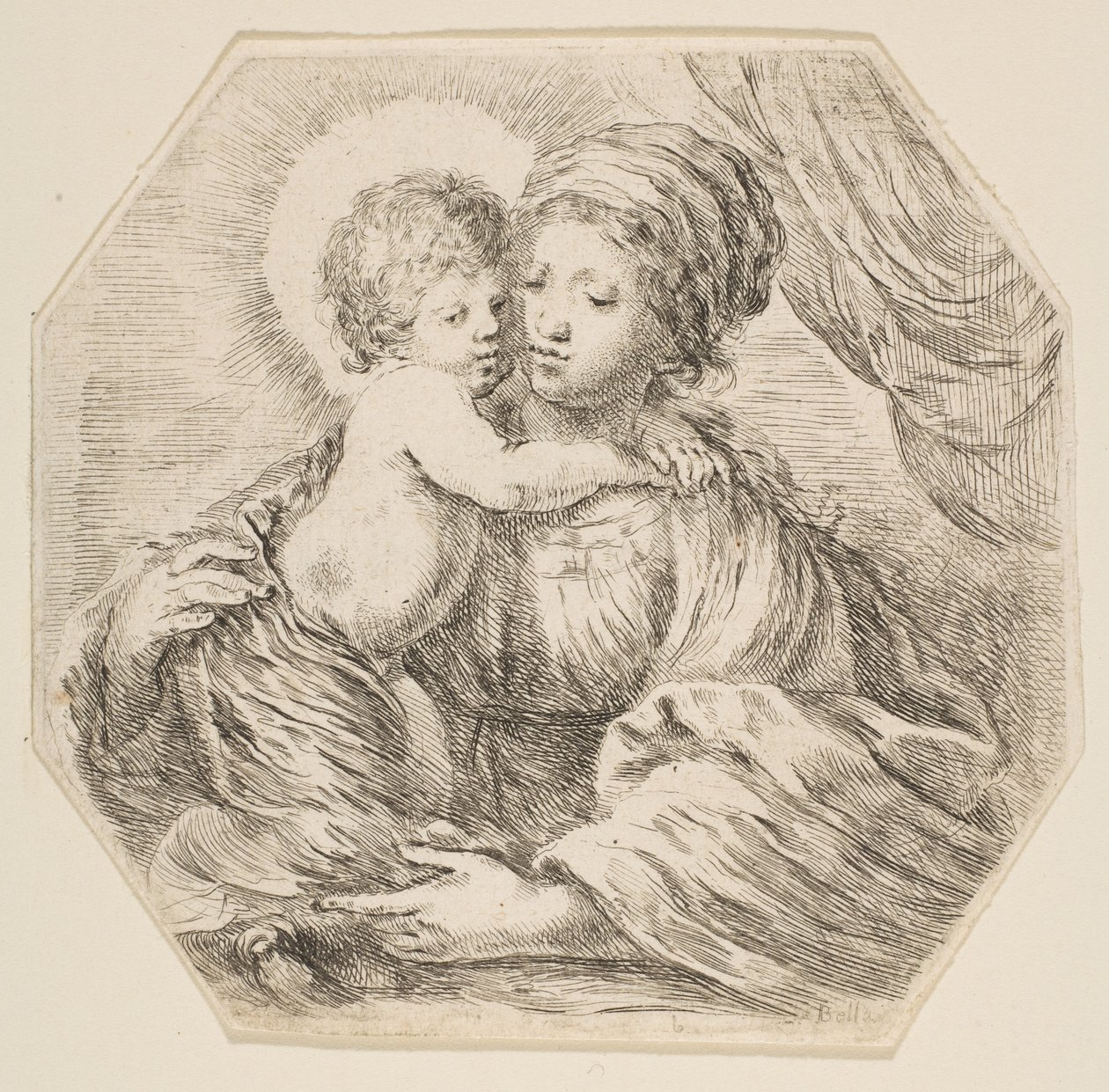 Dziewica z Dzieciątkiem, kompozycja ośmioboczna, ca. 1649. autorstwa Stefano della Bella