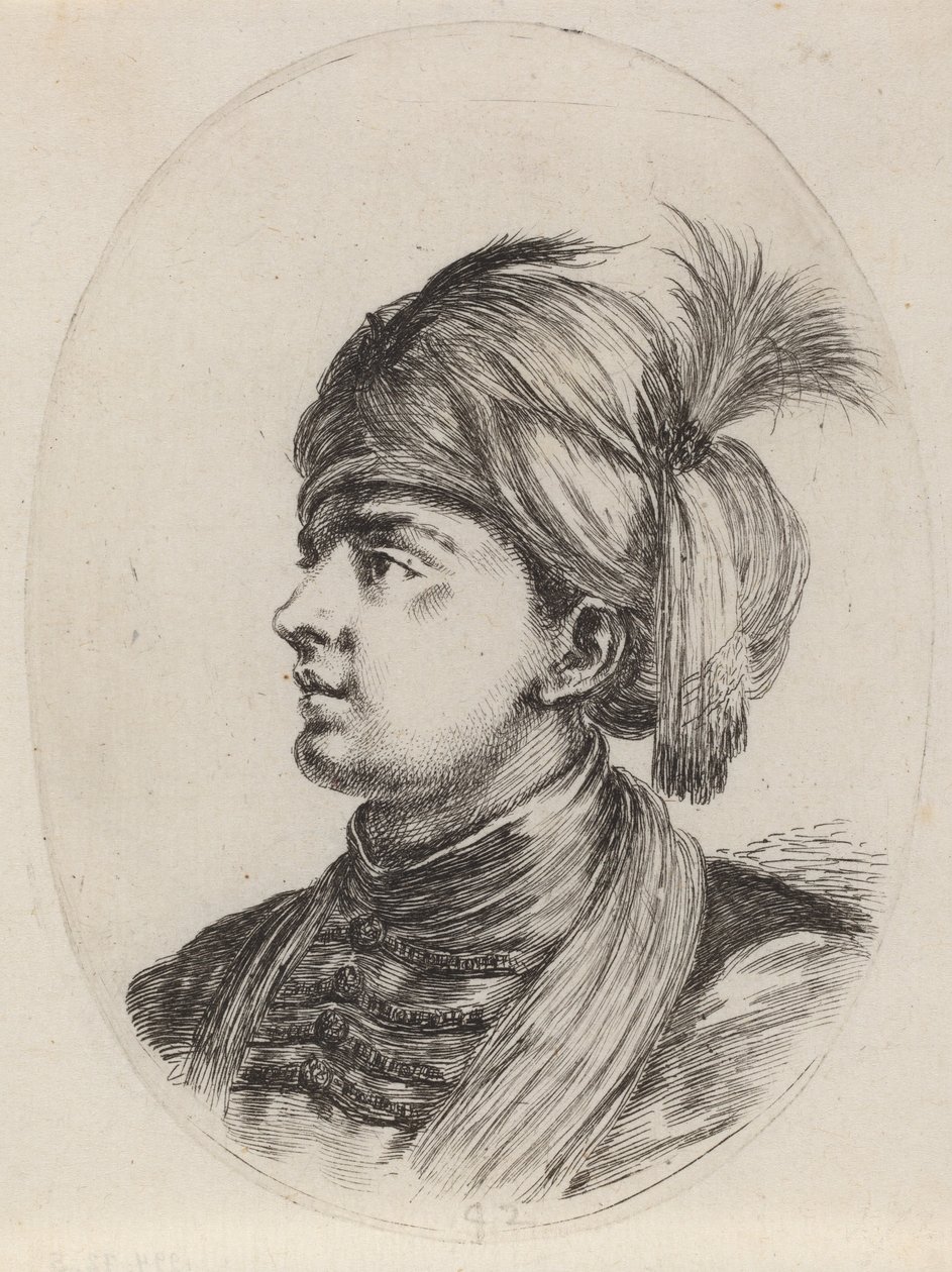 Młody Maur w pierzastym turbanie, zwrócony w lewo, 16491650. autorstwa Stefano della Bella