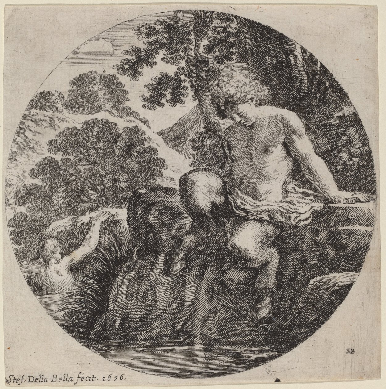 Młody satyr nad brzegiem strumienia autorstwa Stefano della Bella