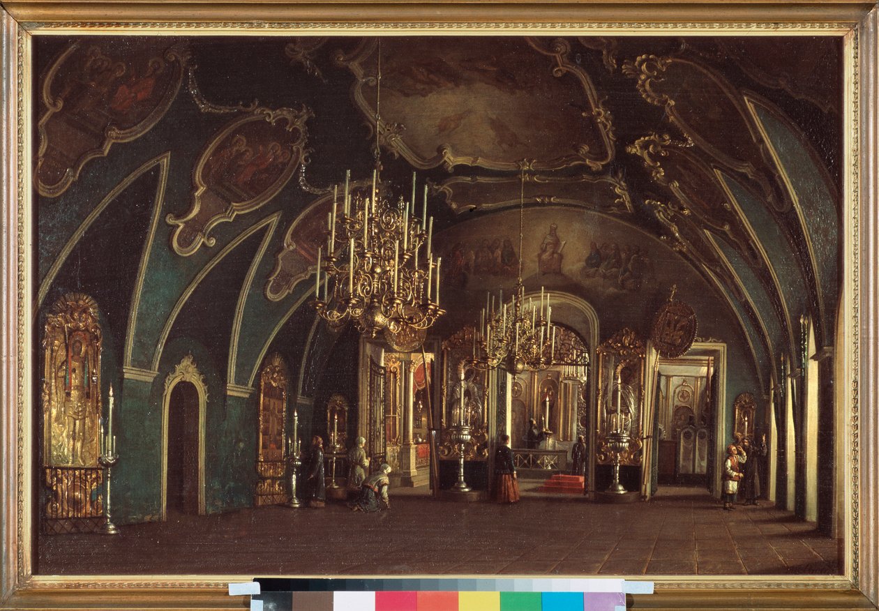 W kościele św. Aleksego z klasztoru Chudov na Kremlu moskiewskim - Obraz Stepana Michajłowicza Szuchwostowa (1821-1908), olej na płótnie autorstwa Stepan Mikhailovich Shukhvostov