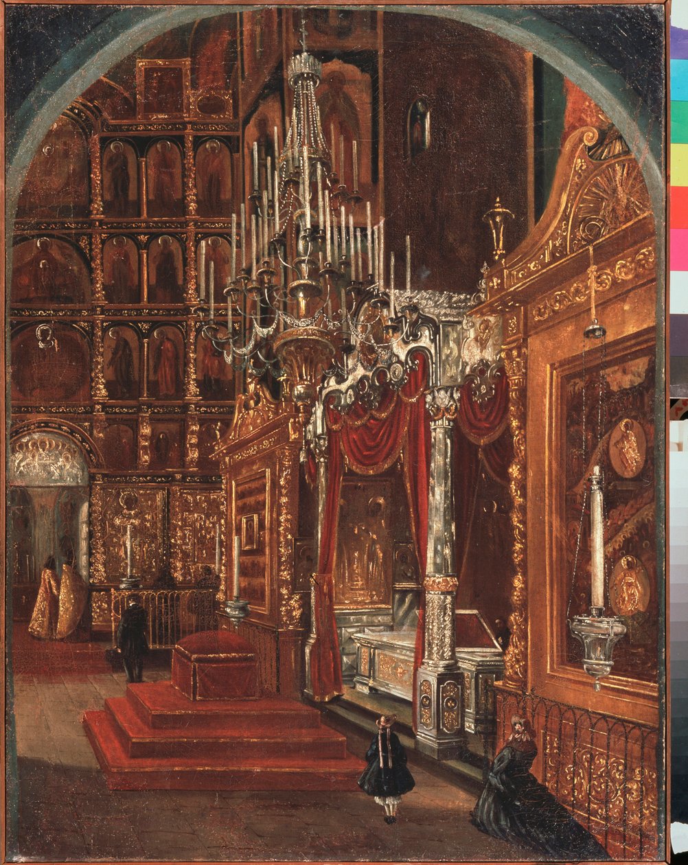 Wnętrze katedry Wniebowzięcia NMP w Jarosławiu (Rosja) - Wnętrze katedry Wniebowzięcia NMP w Jarosławiu - Obraz Stepana Michajłowicza Szuchwostowa (1821-1908), olej na płótnie autorstwa Stepan Mikhailovich Shukhvostov