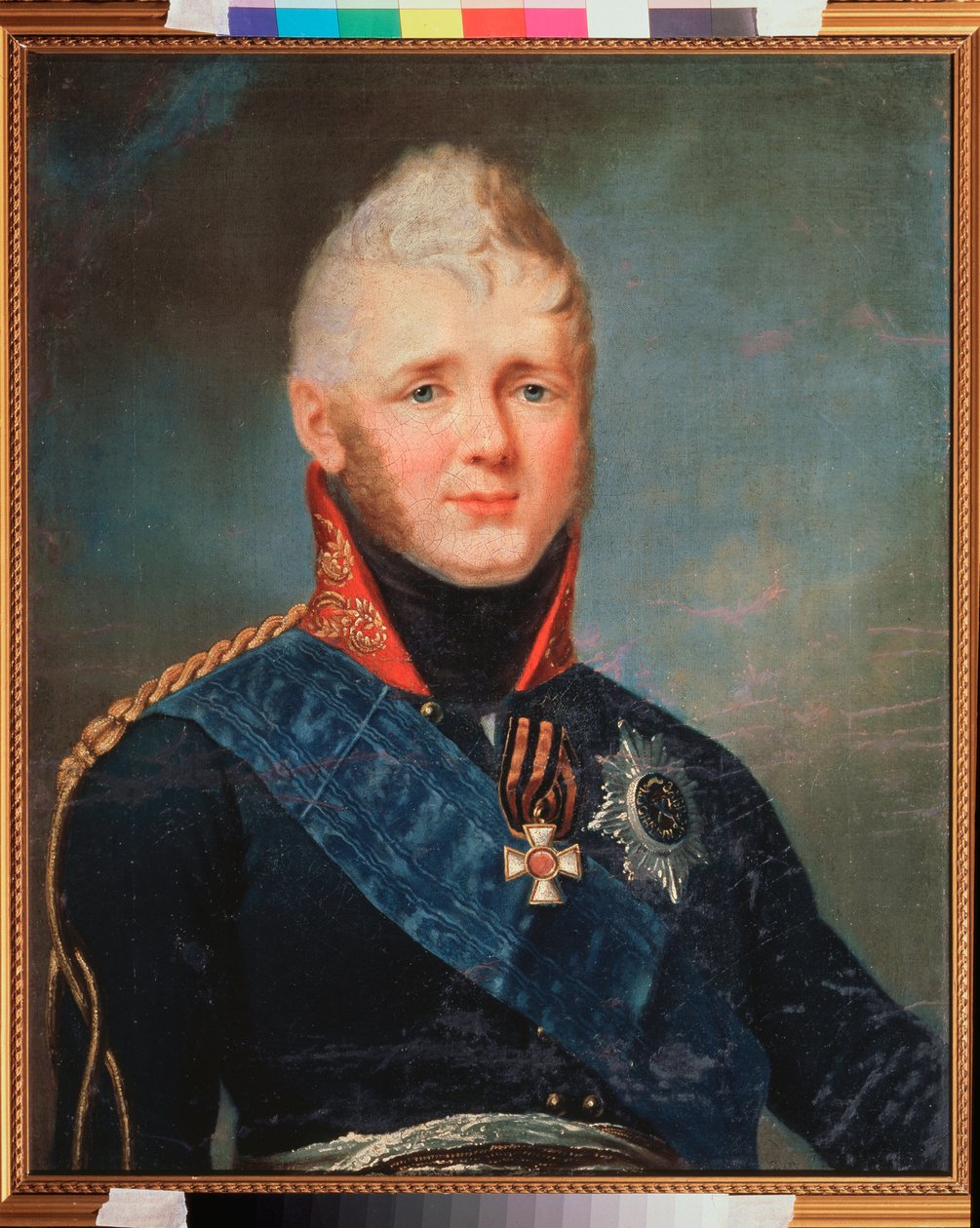 Portret cesarza Aleksandra I, cara Rosji (1777-1825). Obraz Stepana Semyonovicha Shchukina (Schchukina) (1762-1828), olej na płótnie, po 1805 r. XIX-wieczna sztuka rosyjska. Państwowe Muzeum V. Tropinina, Moskwa. autorstwa Stepan Semenovich Shchukin