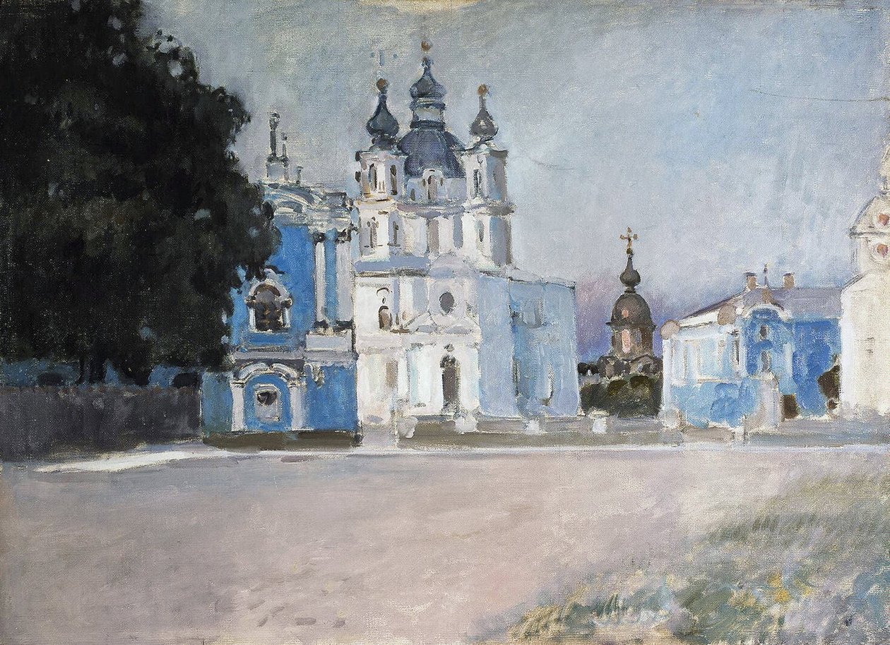 Le couvent Smolny a Saint Petersburg (klasztor Smolny w Sankt Petersburgu) - Obraz Stepana Pietrowicza Jaremicha (1869-1938/1939) - Olej na płótnie, początek XX wieku, Sztuka rosyjska, początek XX wieku - Państwowy Ermitaż, Sankt Petersburg autorstwa Stepan Yaremich
