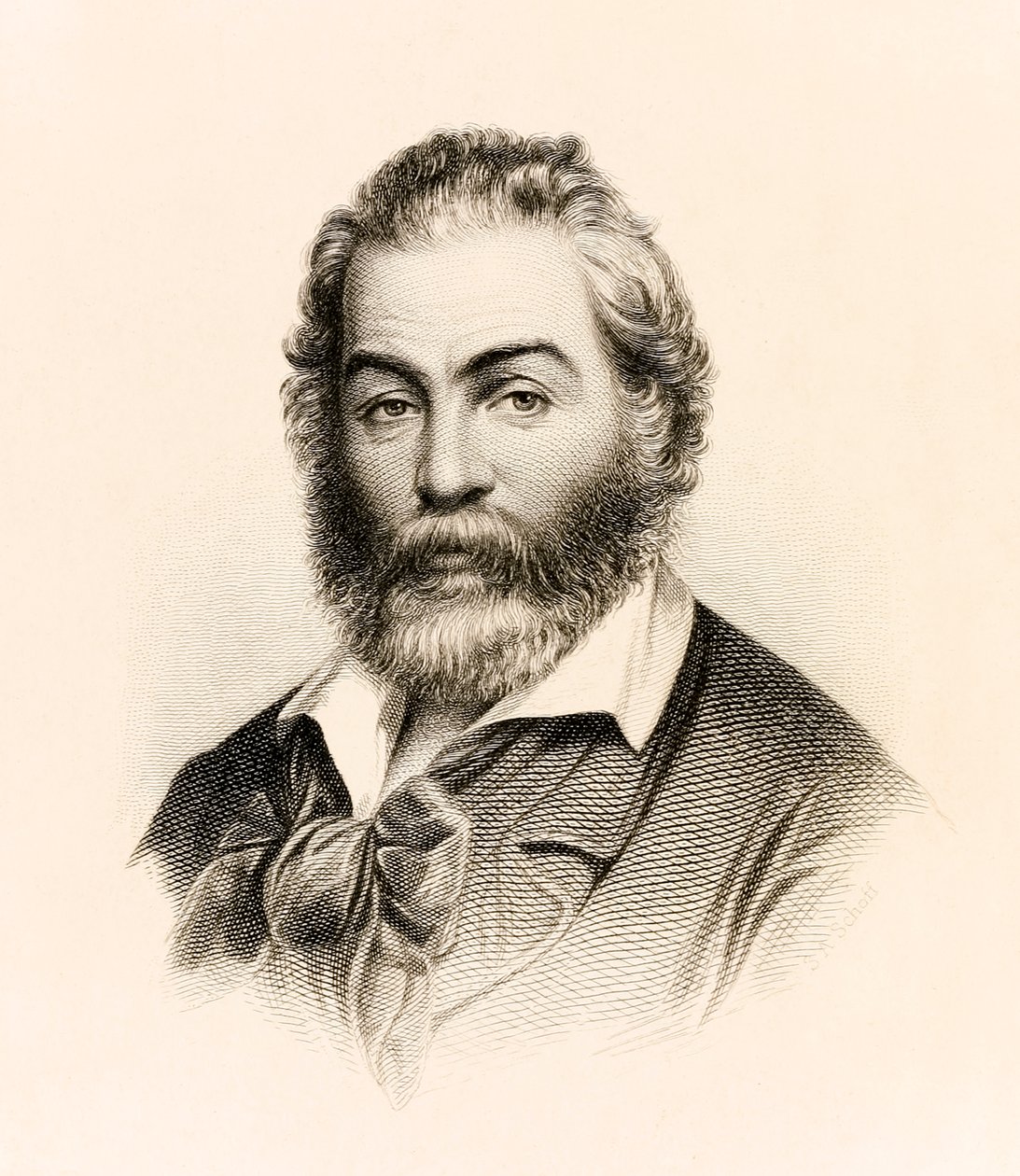 Frontyspis z wydania „Liście trawy” z 1860 roku zbioru poezji amerykańskiego poety Walta Whitmana autorstwa Stephen Alonzo Schoff