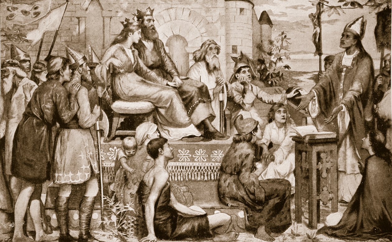 Św. Augustyn przemawia do Sasów, 597, ilustracja z „Hutchinson