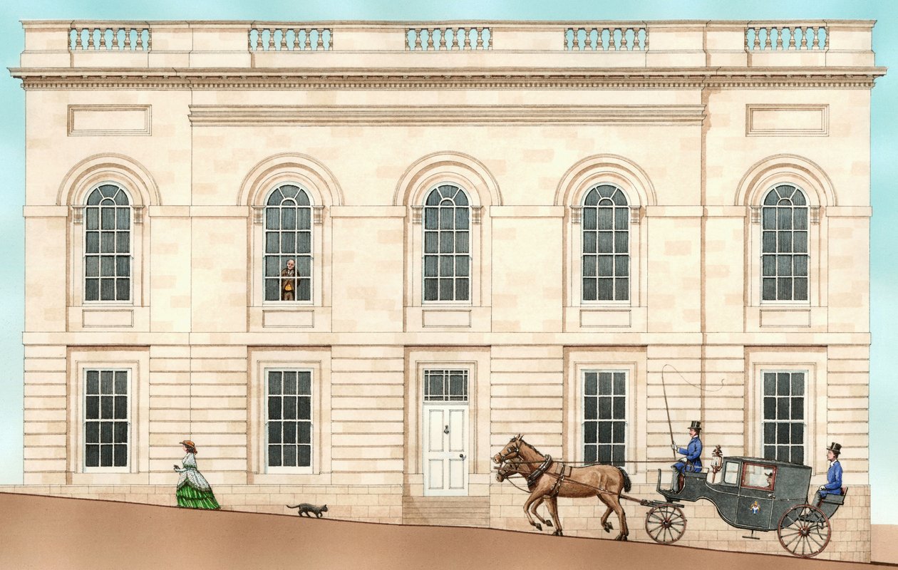 Armagh Robinson Library, Armagh, Irlandia Północna: wygląd zewnętrzny w 1852 roku, 2001 (tusz i akwarela) autorstwa Stephen Conlin