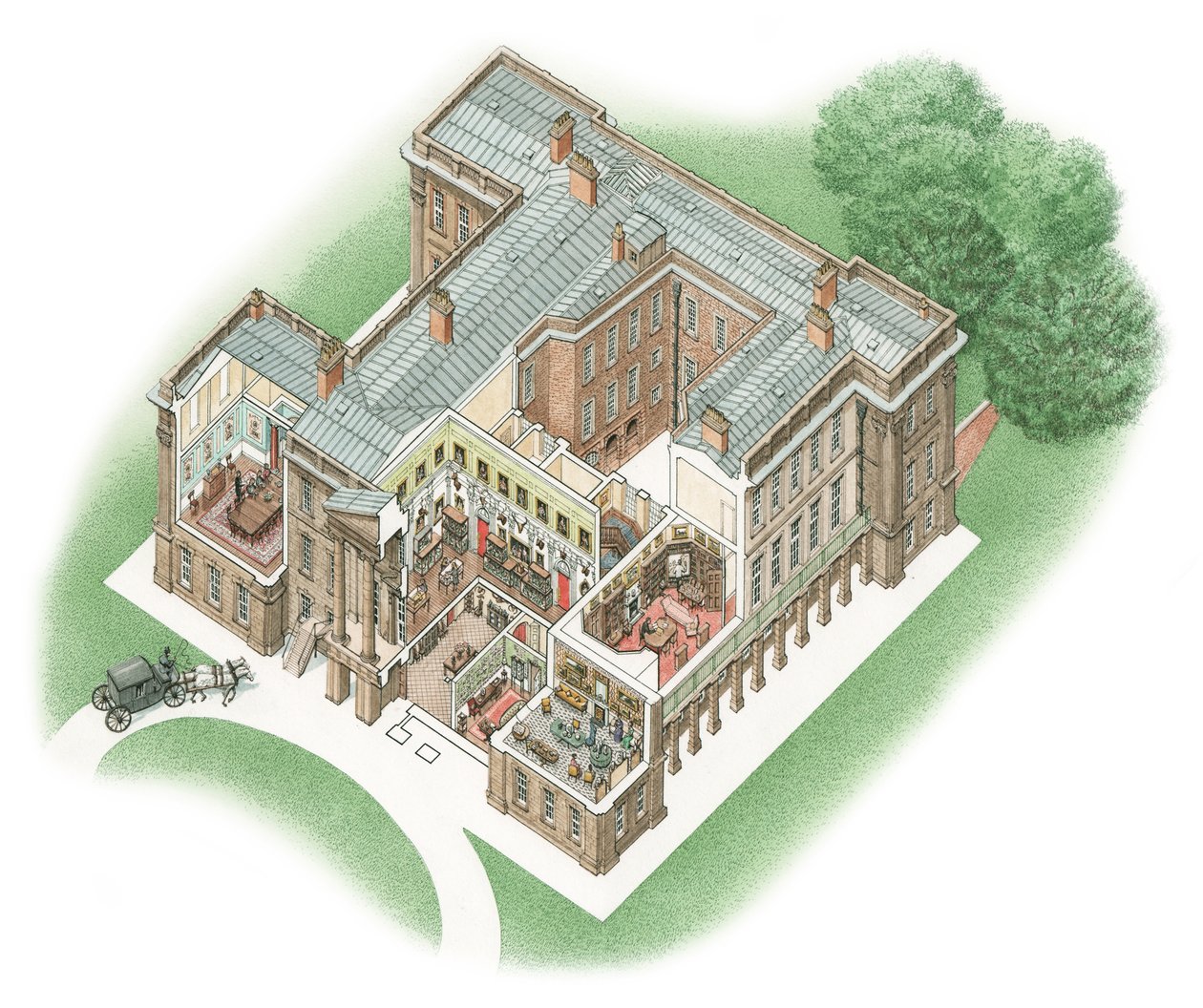 Calke Abbey, Derbyshire, ok. 1860-1914 (tusz i akwarela) autorstwa Stephen Conlin