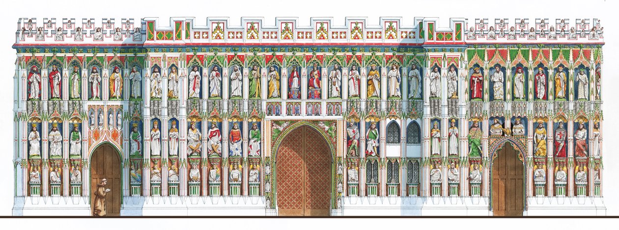 Ekran z obrazem katedry w Exeter, ok. 1480-1538 (tusz i akwarela na papierze) autorstwa Stephen Conlin