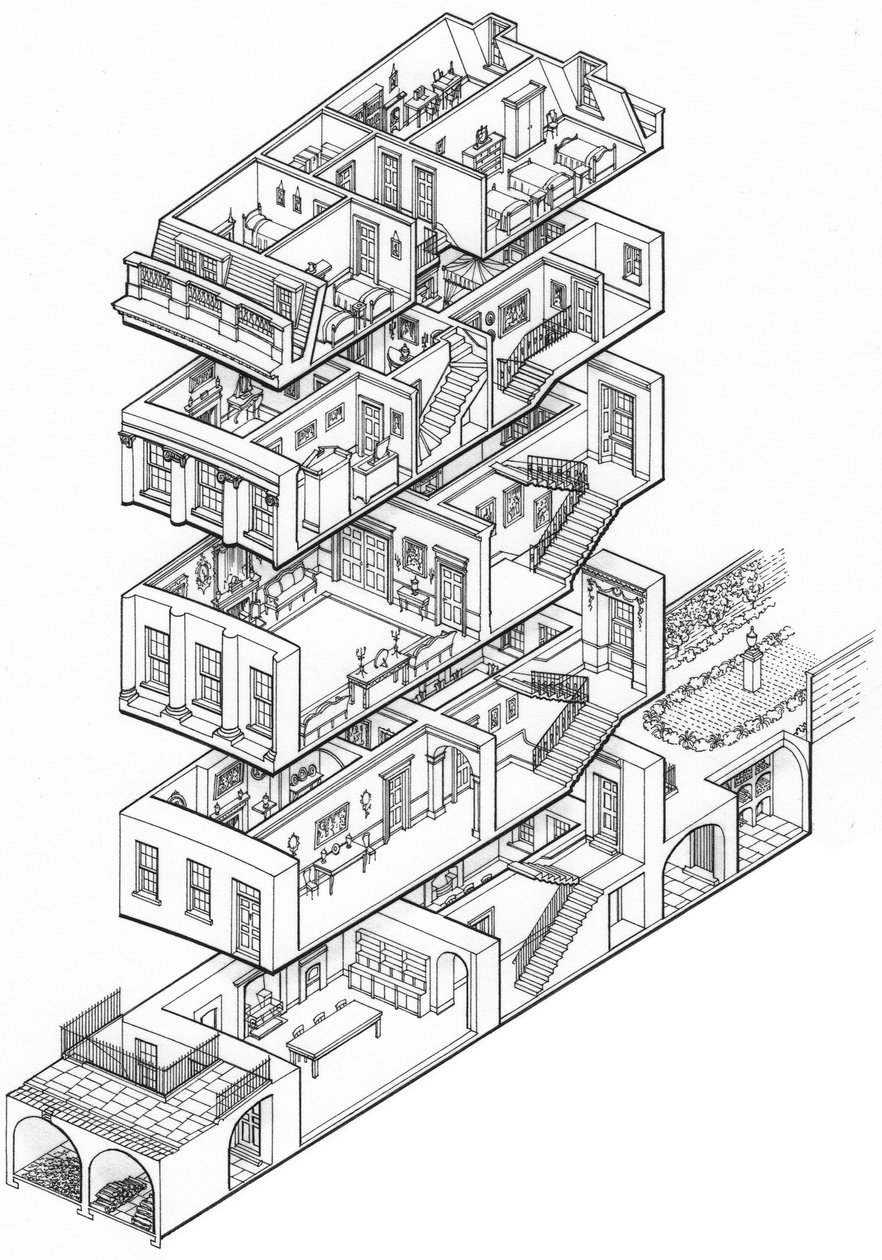 Georgian House Cutaway, ok. 1760-1790 (narysowany 2003) (tusz) autorstwa Stephen Conlin
