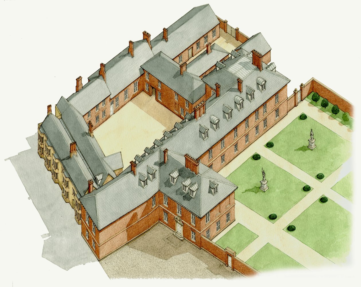 Pałac Newmarket, Suffolk, ok. 1670-1683 (tusz i akwarela) autorstwa Stephen Conlin
